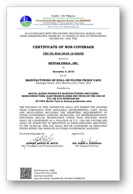 certificate of non coverage denr.